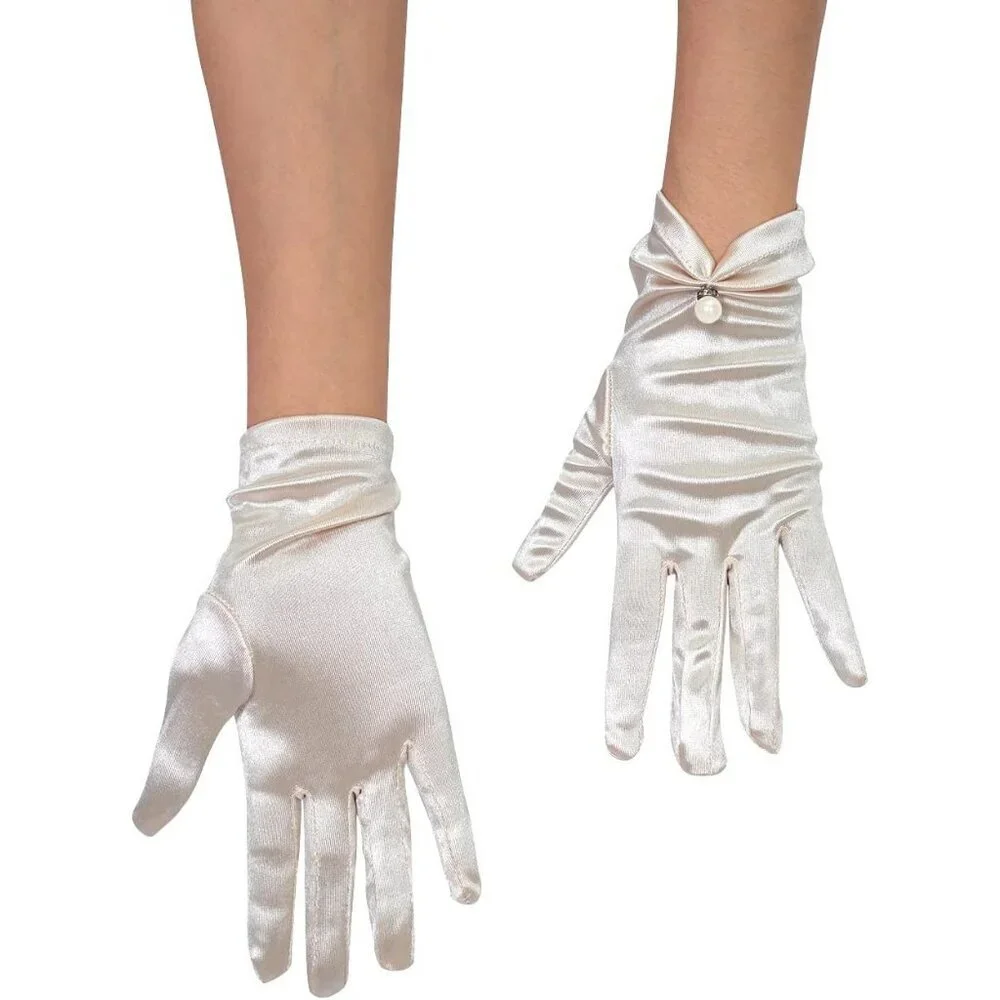 Women's Evening Cream-Satin Tulle Short Lace Gloves Wrist Wedding Bridal Party